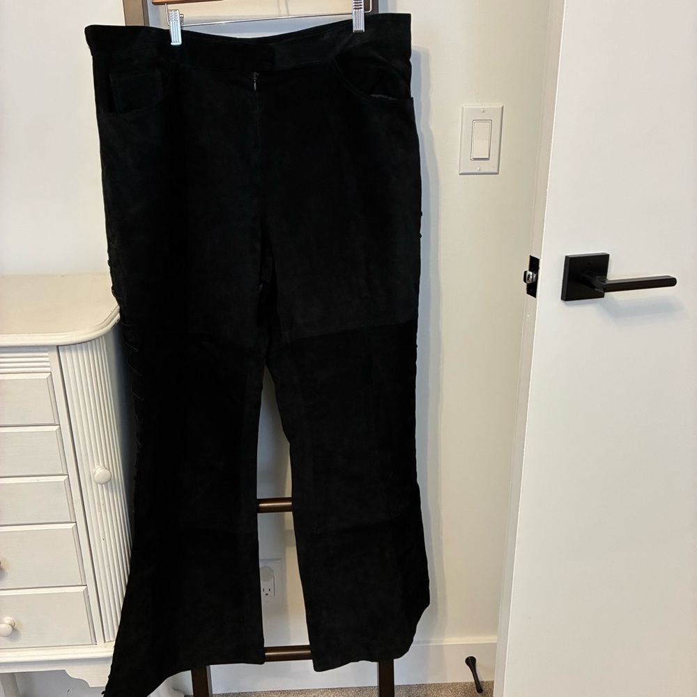 100% genuine leather suede plus-size pants! Size 22W. Flare leg. Laced at side